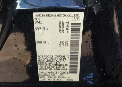 2016 Nissan Altima 2.5 Sl z USA, uszkodzony, nr VIN 1N4AL3AP6GC142201